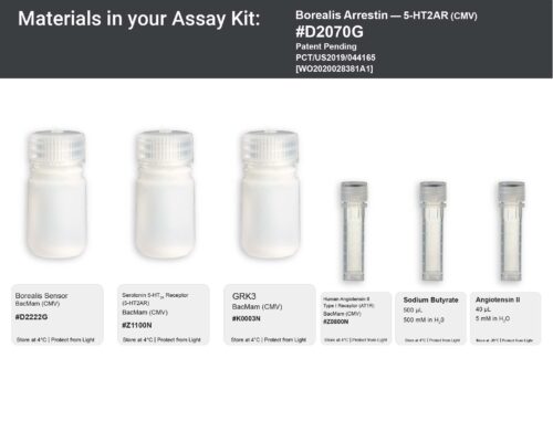 Image showing kit materials for a fluorescent arrestin 5-HT2AR assay