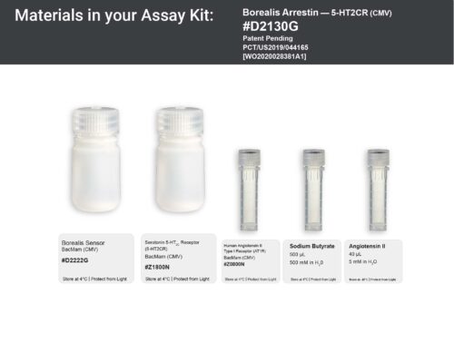 Image showing kit materials for a fluorescent arrestin 5-HT2CR assay